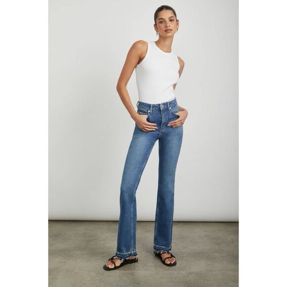 RAILS THE SUNSET HIGH RISE SLIM FLARE JEANS MAZARINE LET DOWN HEM SIZE 28 - Picture 2 of 14